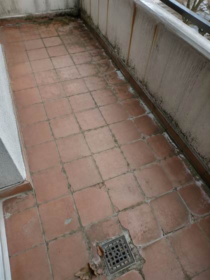Balkon u Rijeci prije sanacije: pločice oštećene smrzavanjem i mahovina u fugama